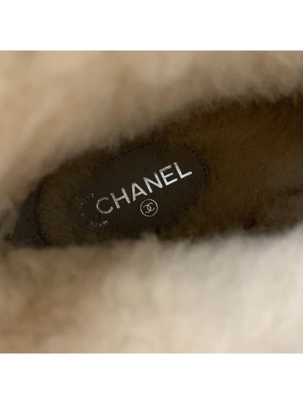 Chanel Boots Short Shoes Suede Fabric Light Gray Black CC Logo Chain Shearling - Picture 7 of 10